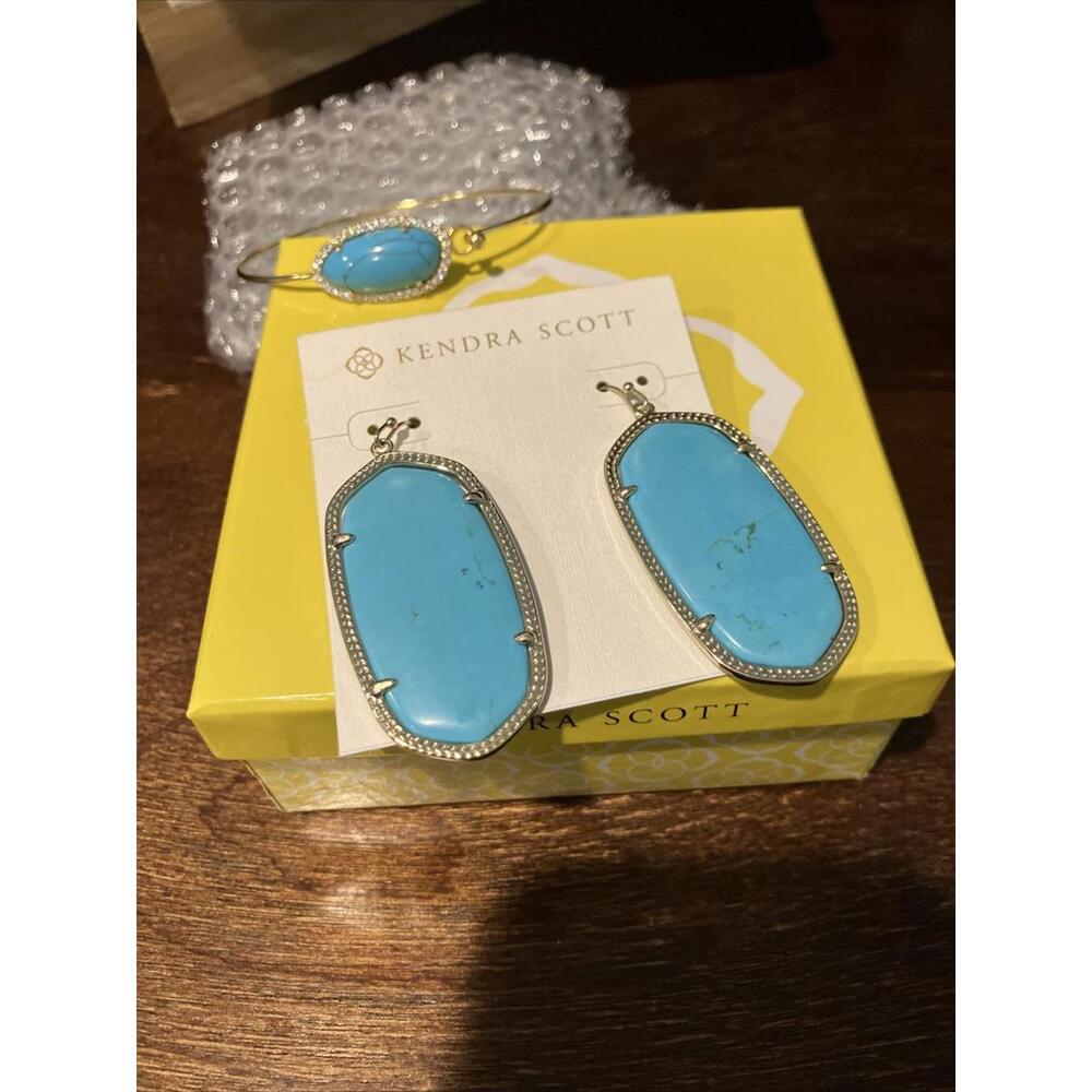Kendra Scott Bracelet And Earrings Sleeping Beauty Turquoise Adjustable Bangle